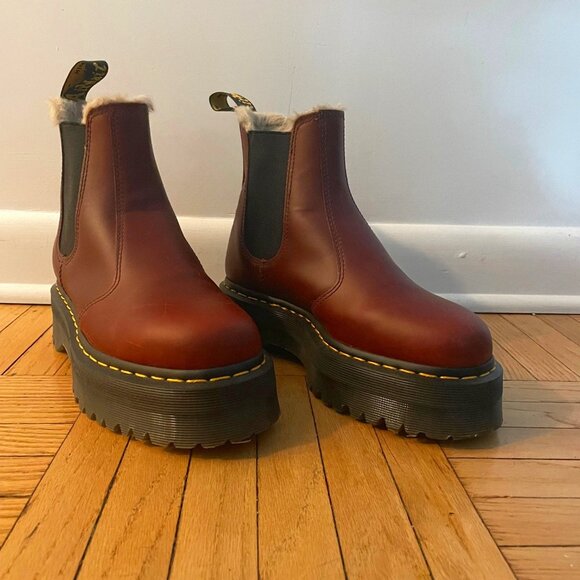 Dr. Martens Shoes - Dr. Martens Brown 2976 Faux Fur Platform Boots